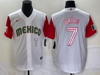 Men's Mexico Baseball #7 Julio Urias Number 2023 White Red World Classic Stitched Jersey 41