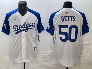 Men's Los Angeles Dodgers #50 Mookie Betts White Blue Fashion Stitched Cool Base Limited Jerseys