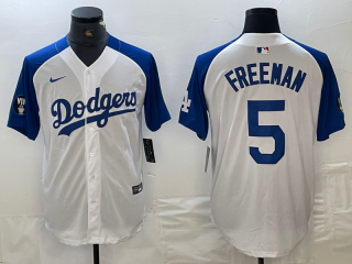 Men's Los Angeles Dodgers #5 Freddie Freeman White Blue Fashion Stitched Cool Base Limited Jerseys