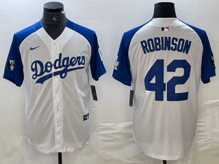 Men's Los Angeles Dodgers #42 Jackie Robinson White Blue Fashion Stitched Cool Base Limited Jerseys