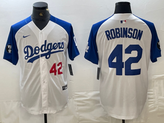 Men's Los Angeles Dodgers #42 Jackie Robinson Number White Blue Fashion Stitched Cool Base Limited Jerseys