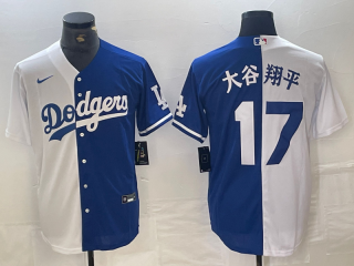 Men's Los Angeles Dodgers #17 大谷翔平 White Blue Two Tone Stitched Baseball Jersey