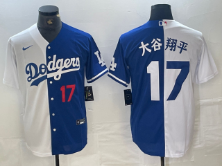 Men's Los Angeles Dodgers #17 大谷翔平 Number White Blue Two Tone Stitched Baseball Jersey