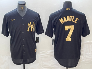 Men's New York Yankees #7 Mickey Mantle Black Gold Cool Base Stitched Jersey