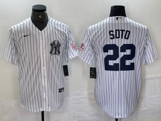 Men's New York Yankees #22 Juan Soto Name White With Patch 2024 Cool Base Stitched Jersey