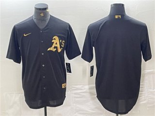 Men's Oakland Athletics Blank Black Gold Cool Base Stitched Baseball Jersey