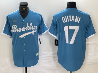 Men's Brooklyn Dodgers #17 Shohei Ohtani Light Blue Cooperstown Collection Cool Base Jersey