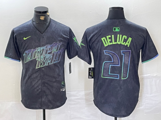 Men's Tampa Bay Rays #21 Jonny DeLuca Charcoal 2024 City Connect Limited Stitched Jersey