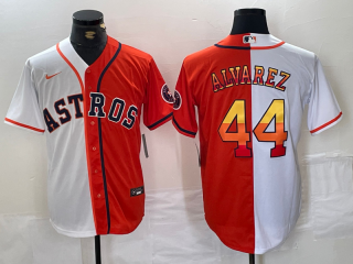 Men's Houston Astros #44 Yordan Alvarez White Orange Split Stitched Baseball Jersey