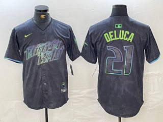 Men's Tampa Bay Rays #21 Jonny DeLuca Charcoal 2024 City Connect Limited Stitched Jersey