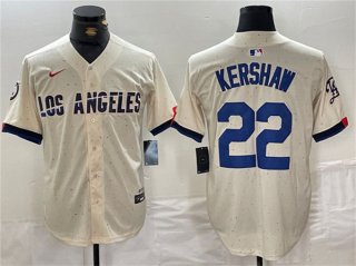 Men's Los Angeles Dodgers #22 Clayton Kershaw Cream Stitched Baseball Jersey