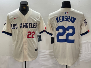 Men's Los Angeles Dodgers #22 Clayton Kershaw Number Cream 2024 City Connect Limited Stitched Jersey