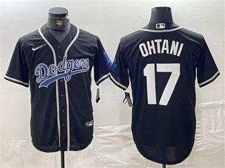 Men's Brooklyn Dodgers #17 Shohei Ohtani Black Cool Base With Patch Stitched Baseball Jersey