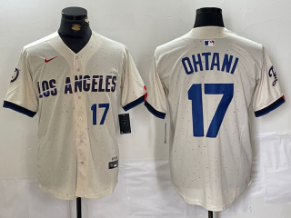 Mens Los Angeles Dodgers #17 Shohei Ohtani Cream 2024 City Connect Limited Stitched Jersey