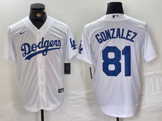 Men's Los Angeles Dodgers #81 Victor Gonzalez White Cool Base Stitched Baseball Jersey