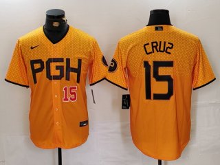 Men's Pittsburgh Pirates #15 Oneil Cruz Yellow 2023 City Connect Stitched Jerseys