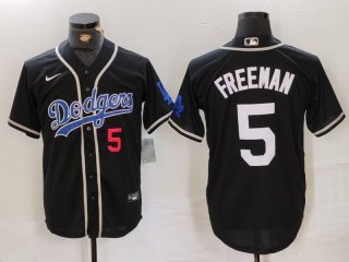 Men's Los Angeles Dodgers #5 Freddie Freeman Number Black Cool Base With Patch Stitched Jersey