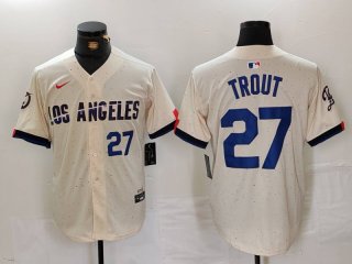 Men's Los Angeles Dodgers #27 Mike Trout Number Cream 2024 City Connect Limited Stitched Jersey