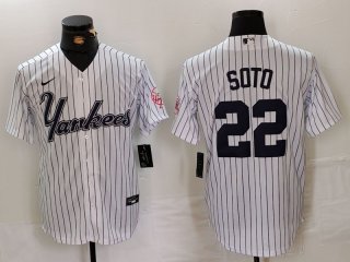 Men's New York Yankees #22 Juan Soto White Pinstripe Fashion Cool Base Jersey