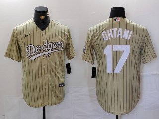 Men's Los Angeles Dodgers #17 Shohei Ohtani Cream Pinstripe Cool Base Stitched Jersey