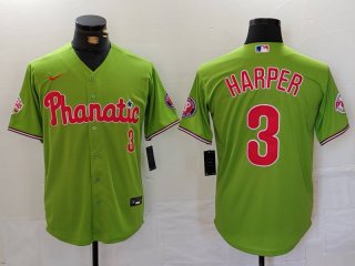 Men's Philadelphia Phillies #3 Bryce Harper Green Stitched Cool Base Nike Jersey