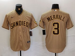 Men's San Diego Padres #3 Jackson Merrill Tan NEW 2023 Cool Base Stitched Jerseys