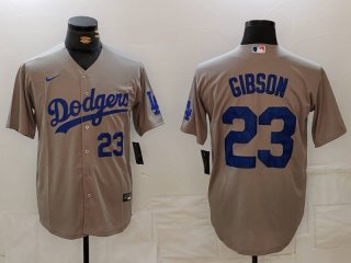 Men's Los Angeles Dodgers #23 Kirk Gibson Number Grey Cool Base Stitched Jerseys