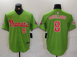 Men's Philadelphia Phillies #8 Nick Castellanos Number Green With Patch Stitched Cool Base Nike Jersey