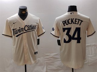 Men's Minnesota Twins #34 Kirby Puckett Cream Cool Base Stitched Baseball Jersey