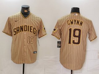 Men's San Diego Padres #19 Tony Gwynn Khaki Team Logo Stitched Cool Base Nike Jerseys