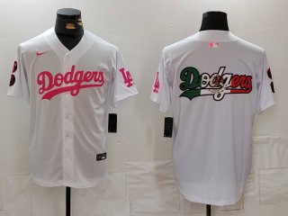 Men's Los Angeles Dodgers Team Big Logo White Pink Vin & Kobe Patch Stitched Baseball Jerseys