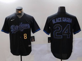 Men's Los Angeles Dodgers #8 24 Kobe Bryant Black Mamba Lights Out Black Fashion Stitched Cool Base Jersey