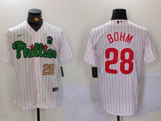 Men's Philadelphia Phillies #28 Alec Bohm White Green Cool Base Stitched Jerseys