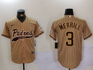 Men's San Diego Padres #3 Jackson Merrill Tan 2023 Cool Base Stitched Jersey