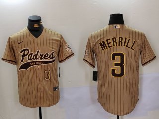 Men's San Diego Padres #3 Jackson Merrill Tan 2023 Cool Base Stitched Jerseys