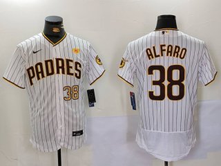 Men's San Diego Padres #38 Jorge Alfaro White With PS Patch Stitched Flex Base Jerseys