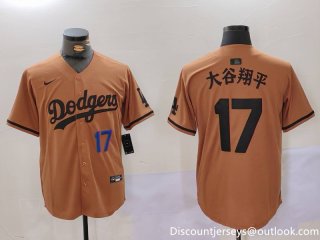 Men's Los Angeles Dodgers #17 太谷翔平 Brown Cool Base Stitched Baseball Jersey1