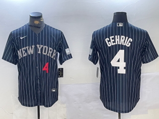 Men's New York Yankees #4 Lou Gehrig Navy Pinstripe Fashion Cool Base Jerseys