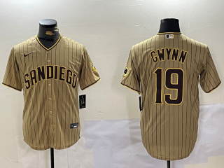 Men's San Diego Padres #19 Tony Gwynn Khaki Team Logo Cool Base Jersey