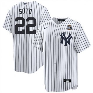 Men's New York Yankees #22 Juan Soto White 2024 World Series With Name Cool Base Stitched Baseball Jersey