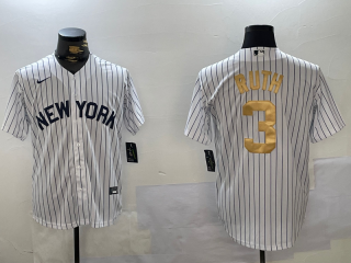 Men's New York Yankees #3 Babe Ruth White Pinstripe Fashion Cool Base Jersey