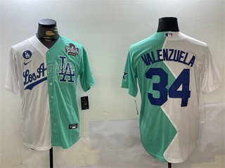 Men's Los Angeles Dodgers #34 Toro Valenzuela White Green Split 2024 World Series All-Star Cool Base Stitched Baseball Jersey