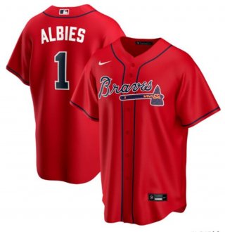 Men's Atlanta Braves #1 Ozzie Albies Red Cool Base Stitched Jersey