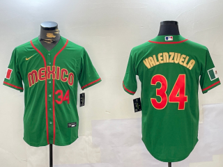 Men's Mexico Baseball #34 Fernando Valenzuela Number 2023 Green Gold World Classic Stitched Jersey