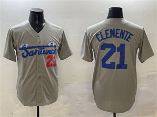 Men's Santurce Crabbers #21 Roberto Clemente Gray Cool Base Stitched Baseball Jersey