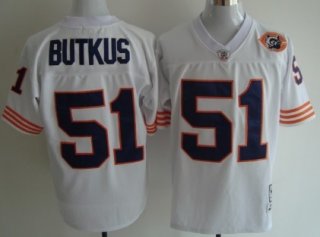 Chicago Bears #51 Dick Butkus White Throwback With Bear Patch Jersey