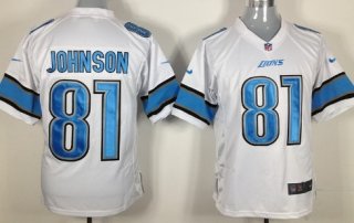 Nike Detroit Lions #81 Calvin Johnson White Game Jersey