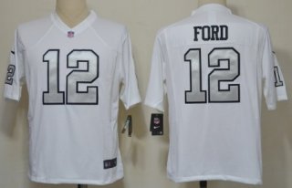 Nike Oakland Raiders #12 Jacoby Ford White With Silvery Game Jersey