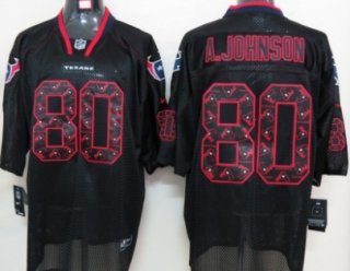 Nike Houston Texans #80 Andre Johnson Lights Out Black Ornamented Elite Jersey