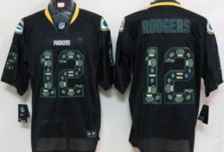 Nike Green Bay Packers #12 Aaron Rodgers Lights Out Black Ornamented Elite Jersey